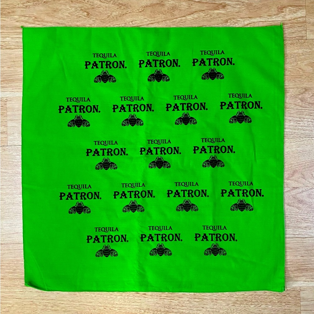 Patron Tequila Bandana Scarf Handkerchief Napkin Green / Black - Agave Liquor